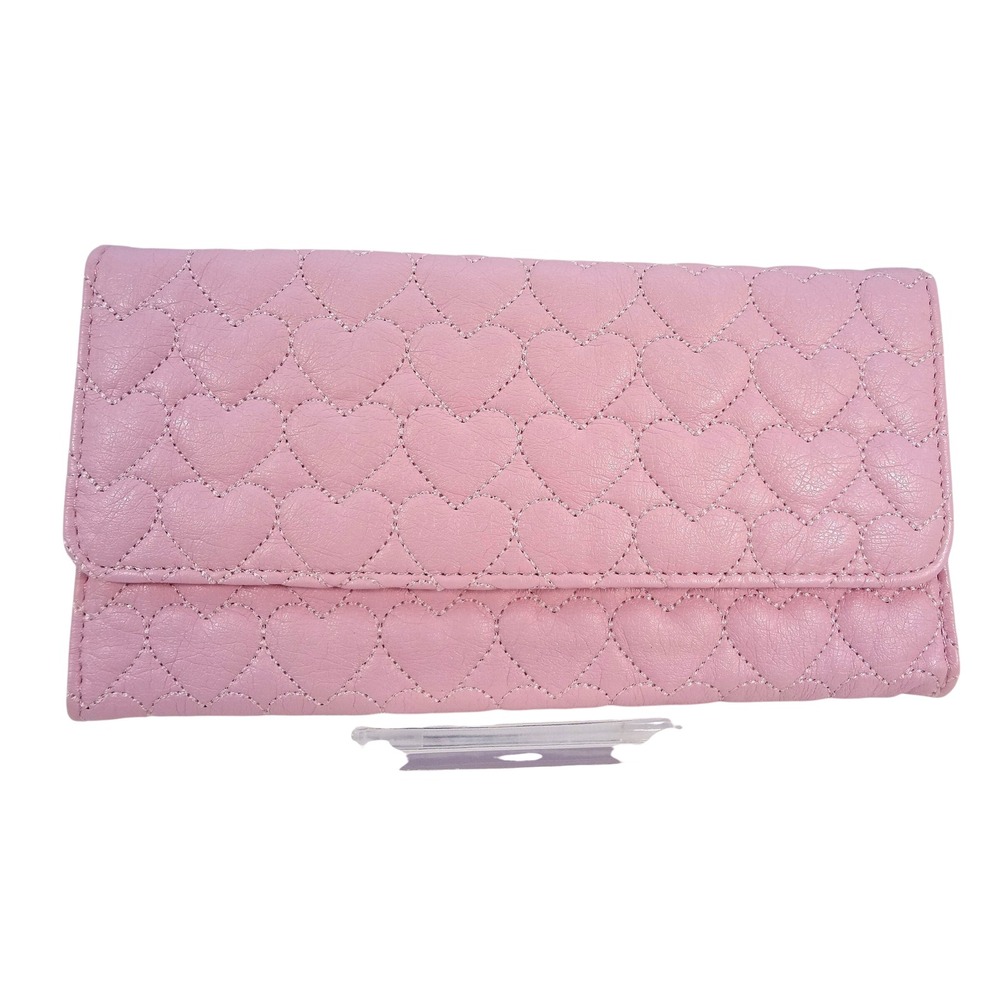 NWT Modo Bella Pink Quilted Heart Long Wallet Clutch Purse Snap‎ Closure